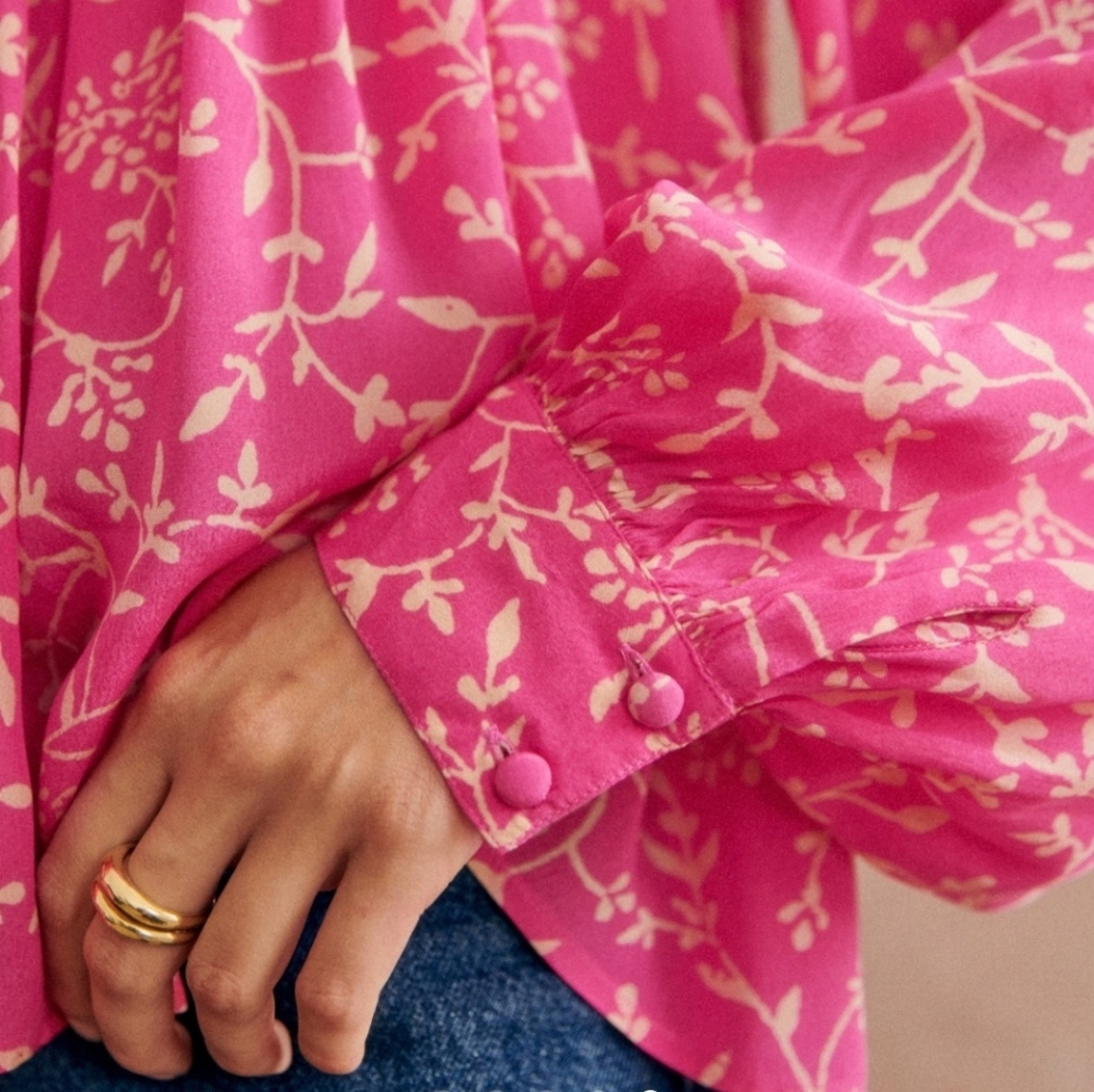 Sezane Brune Long Sleeved Pink Floral Blouse - Picture 5 of 6